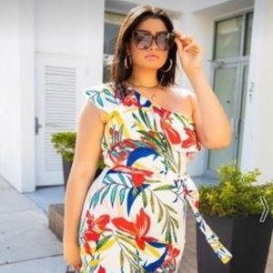 Rebdolls One Shoulder Floral Maxi Dress Size 2X Plus Size Floral Full Length